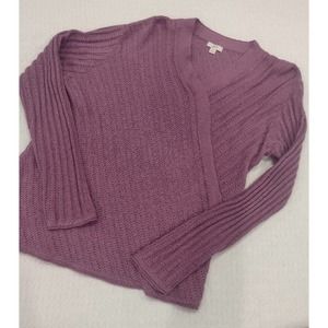 J JILL Womens Silk Cotton Long Sleeve Sweater V Neck Faux Wrap Purple SzLarge
